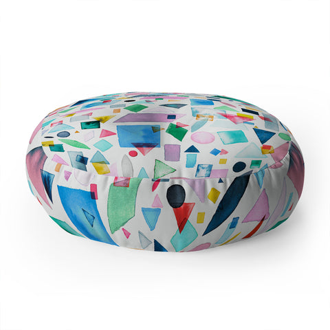 Ninola Design Geometric Shapes and Pieces Multicolored Floor Pillow Round