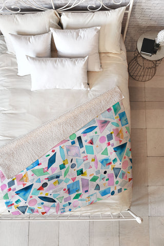Ninola Design Geometric Shapes and Pieces Multicolored Fleece Throw Blanket