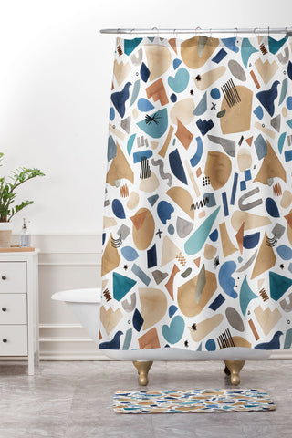 Ninola Design Geometric shapes Mineral blue Shower Curtain And Mat