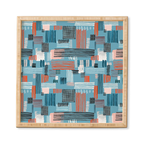 Ninola Design Geometric stripy stitches blue Framed Wall Art