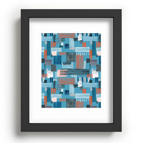 Ninola Design Geometric stripy stitches blue Recessed Framing Rectangle