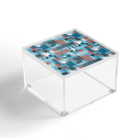 Ninola Design Geometric stripy stitches blue Acrylic Box