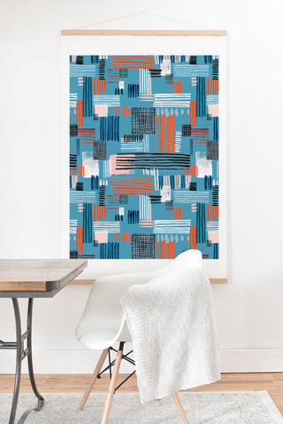 Ninola Design Geometric stripy stitches blue Art Print And Hanger