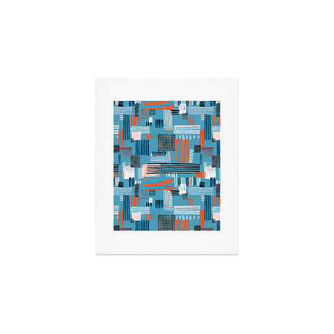 Ninola Design Geometric stripy stitches blue Art Print