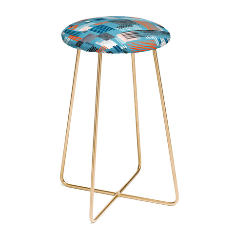 Ninola Design Geometric stripy stitches blue Counter Stool