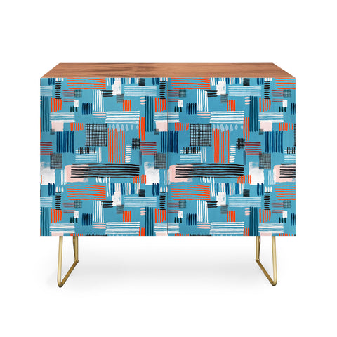 Ninola Design Geometric stripy stitches blue Credenza