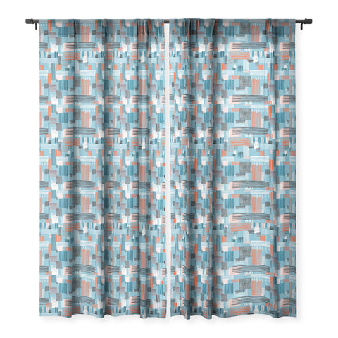 Ninola Design Geometric stripy stitches blue Sheer Window Curtain