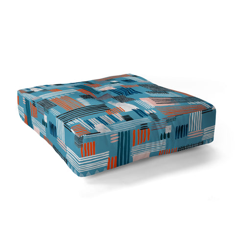 Ninola Design Geometric stripy stitches blue Floor Pillow Square