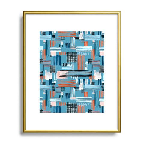 Ninola Design Geometric stripy stitches blue Metal Framed Art Print