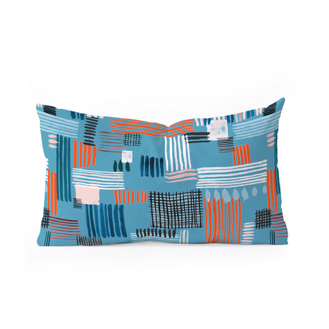 Ninola Design Geometric stripy stitches blue Oblong Throw Pillow