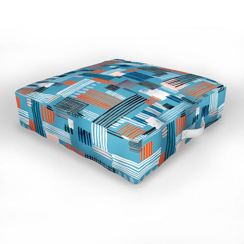 Ninola Design Geometric stripy stitches blue Outdoor Floor Cushion