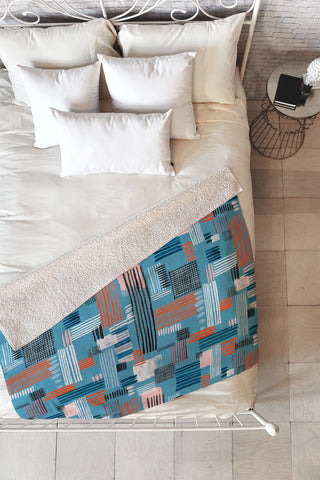 Ninola Design Geometric stripy stitches blue Fleece Throw Blanket