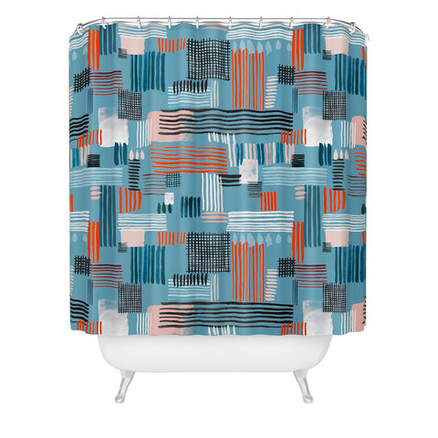 Ninola Design Geometric stripy stitches blue Shower Curtain