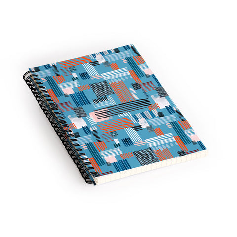 Ninola Design Geometric stripy stitches blue Spiral Notebook