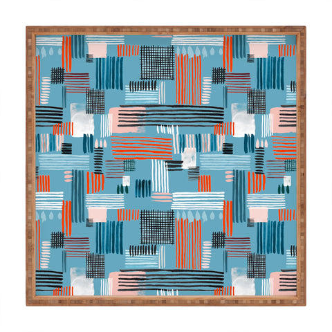 Ninola Design Geometric stripy stitches blue Square Tray