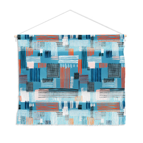 Ninola Design Geometric stripy stitches blue Wall Hanging Landscape