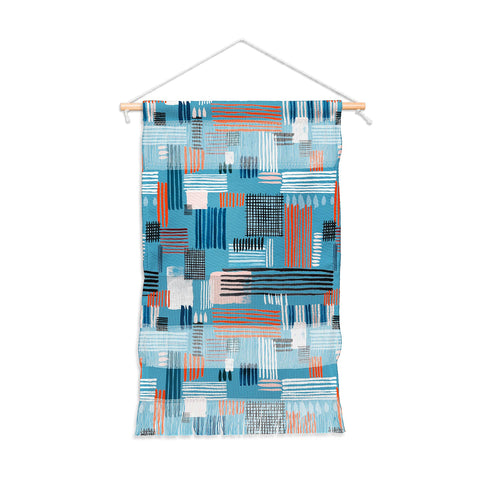 Ninola Design Geometric stripy stitches blue Wall Hanging Portrait
