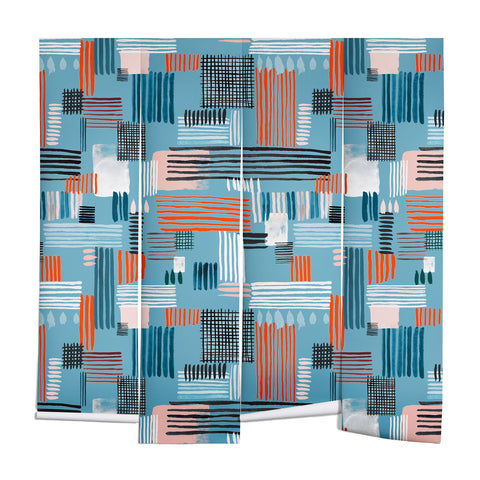 Ninola Design Geometric stripy stitches blue Wall Mural