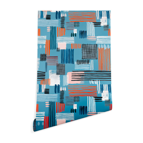 Ninola Design Geometric stripy stitches blue Wallpaper