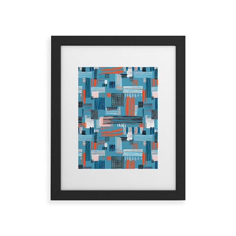 Ninola Design Geometric stripy stitches blue Framed Art Print