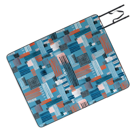 Ninola Design Geometric stripy stitches blue Picnic Blanket