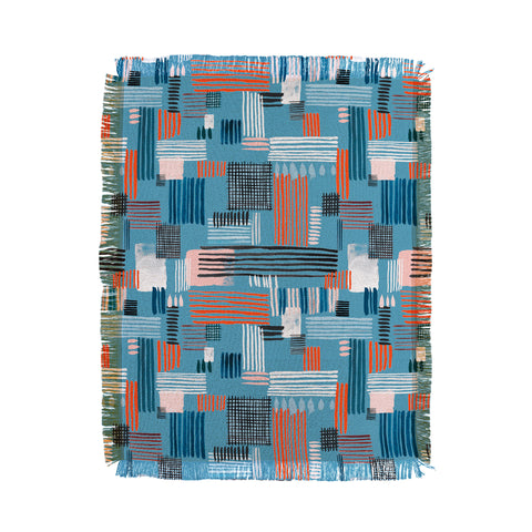 Ninola Design Geometric stripy stitches blue Throw Blanket