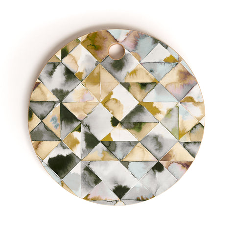 Ninola Design Geometry Tiles Gold Silver Cutting Board Round