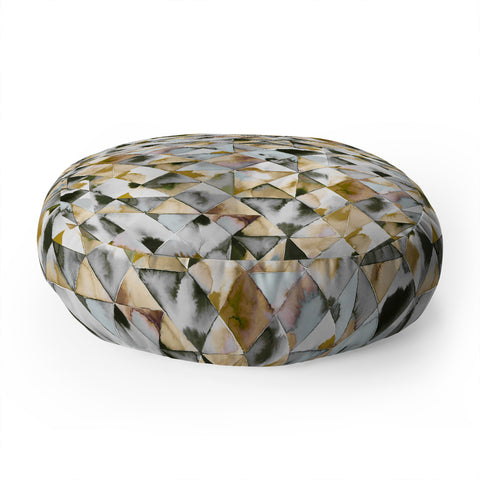 Ninola Design Geometry Tiles Gold Silver Floor Pillow Round