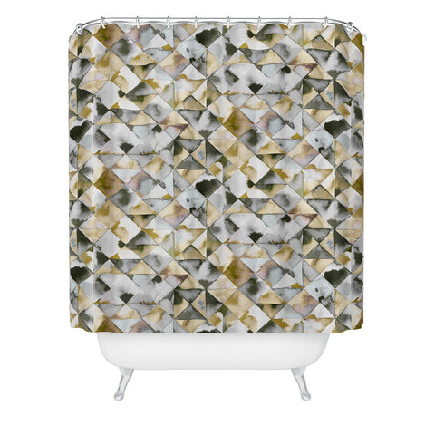 Ninola Design Geometry Tiles Gold Silver Shower Curtain
