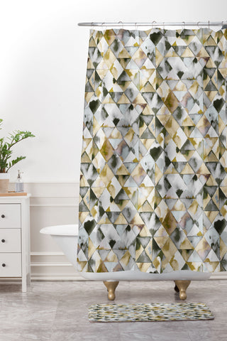 Ninola Design Geometry Tiles Gold Silver Shower Curtain And Mat