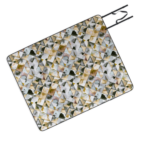Ninola Design Geometry Tiles Gold Silver Picnic Blanket