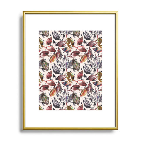 Ninola Design Gold Autumn Leaves Metal Framed Art Print