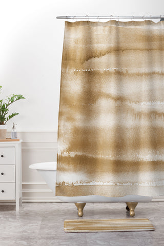 Ninola Design Golden Watercolor Gradient Shower Curtain And Mat