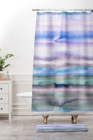Ninola Design Gradient landscape watercolor blue Shower Curtain And Mat