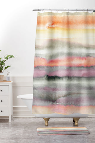 Ninola Design Gradient landscape watercolor Coral mauve Shower Curtain And Mat