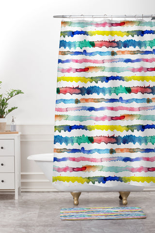 Ninola Design Gradient watercolor lines blue Shower Curtain And Mat