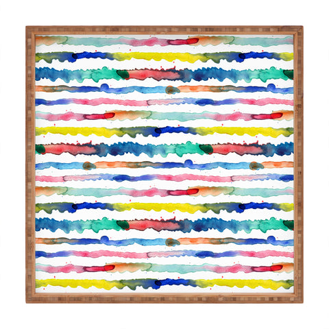 Ninola Design Gradient watercolor lines blue Square Tray