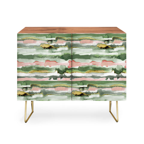 Ninola Design Gradient Watercolor Lines Coral Credenza