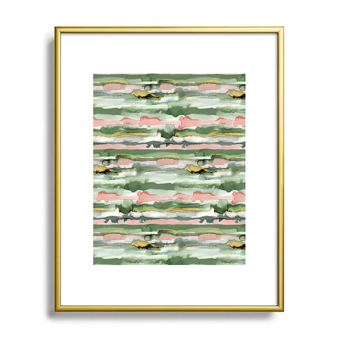 Ninola Design Gradient Watercolor Lines Coral Metal Framed Art Print