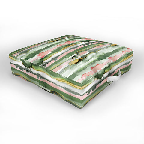 Ninola Design Gradient Watercolor Lines Coral Outdoor Floor Cushion