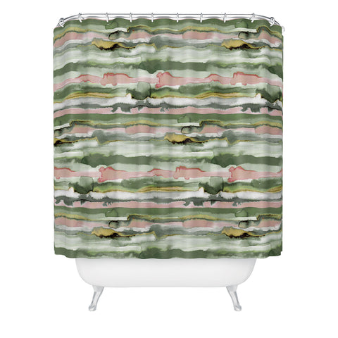 Ninola Design Gradient Watercolor Lines Coral Shower Curtain
