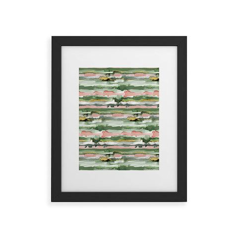 Ninola Design Gradient Watercolor Lines Coral Framed Art Print