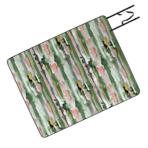 Ninola Design Gradient Watercolor Lines Coral Picnic Blanket