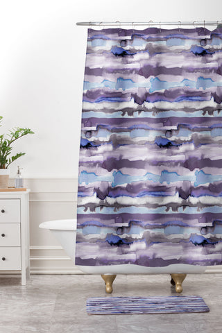 Ninola Design Gradient Watercolor Lines Mauve Shower Curtain And Mat