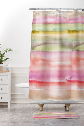 Ninola Design Gradient watercolor Pink green Shower Curtain And Mat