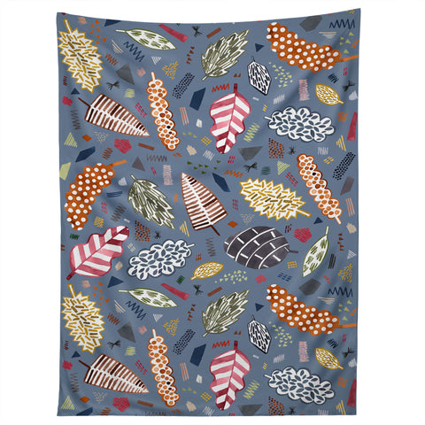 Ninola Design Graphic leaves textures Blue Tapestry