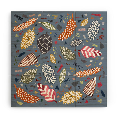 Ninola Design Graphic leaves textures Blue Wood Wall Mural