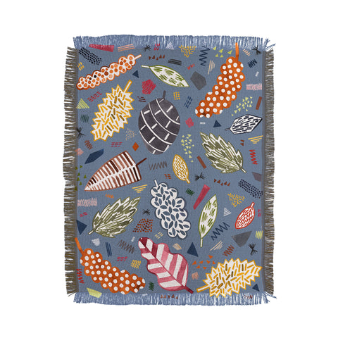 Ninola Design Graphic leaves textures Blue Throw Blanket