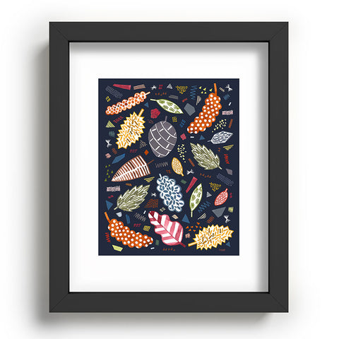 Ninola Design Graphic leaves textures Navy Recessed Framing Rectangle
