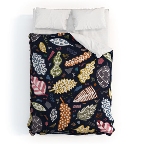 Ninola Design Graphic leaves textures Navy Comforter